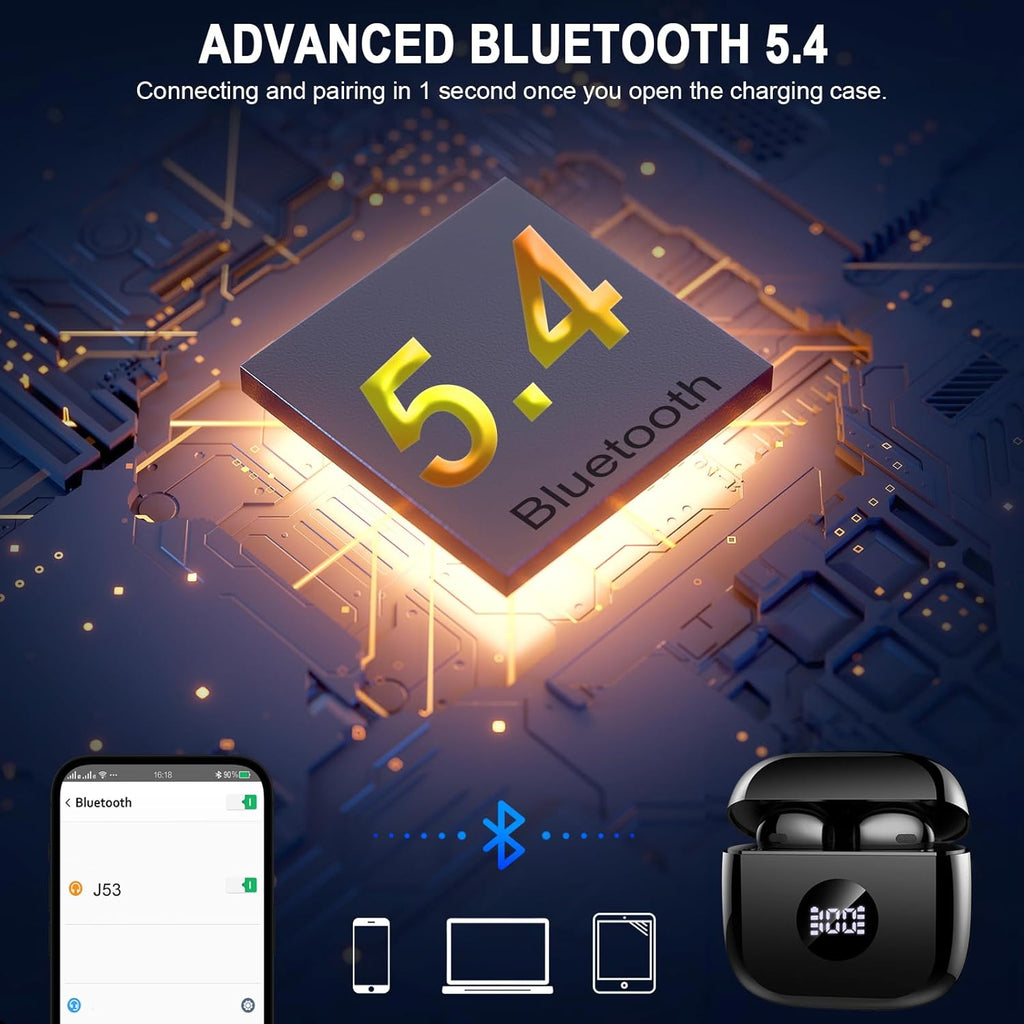 Wireless Earbuds, Bluetooth 5.4 Ear Buds LED Power Display Headphones Bass Stereo, Bluetooth Earbuds in-Ear Noise