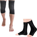 Medium Size - Black | 1 Pair Knee Compression Sleeve & 1 Pair Ankle Brace | Compression Support for Men & Women |