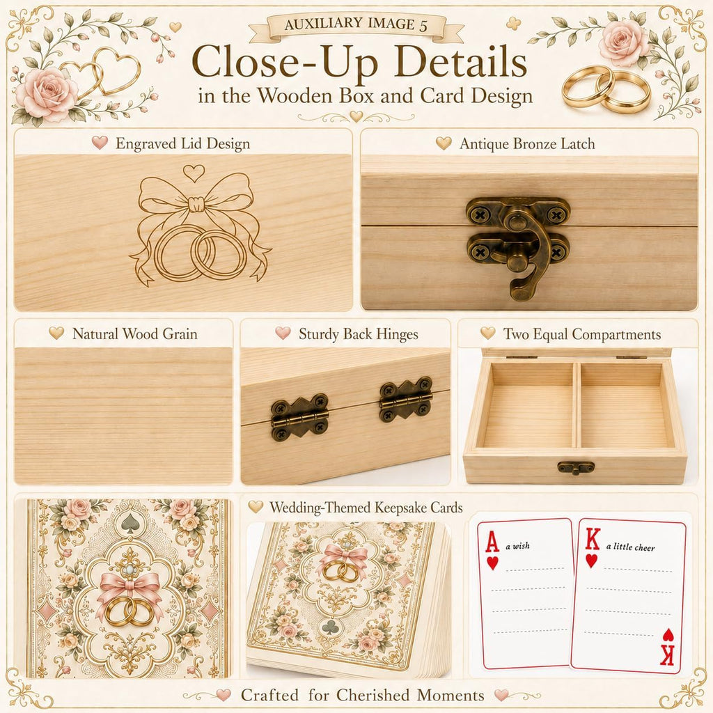 Wedding Guest Book Alternative, 55 Prompt Cards in Divided Wooden Box