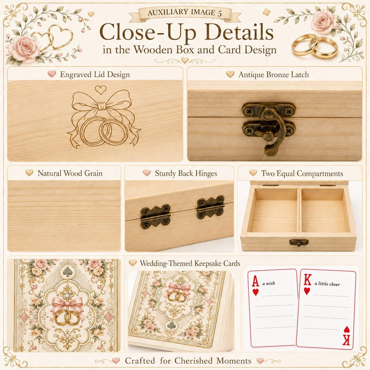 Wedding Guest Book Alternative, 55 Prompt Cards in Divided Wooden Box