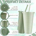 24 Pcs Sage Green Plastic Cups with Lids and Straws 24 oz
