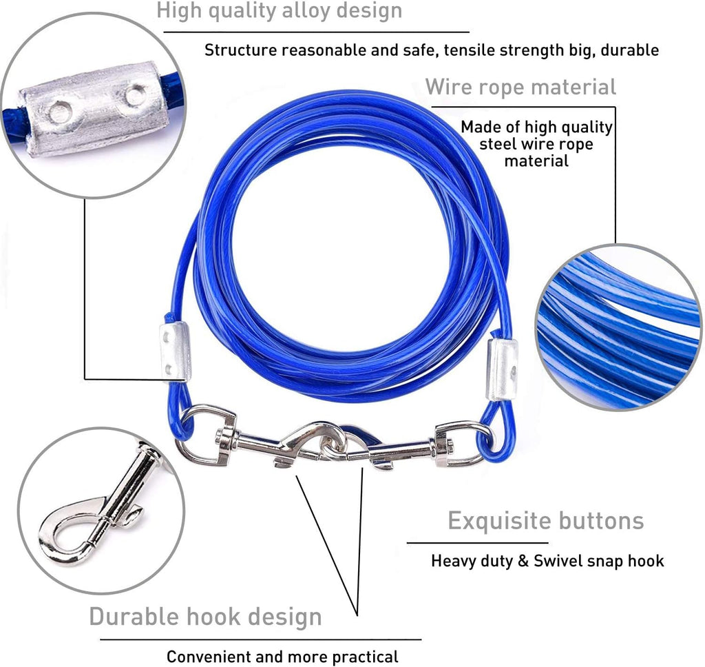 Dog Tie Out Cable and Anti Rust Spiral Stake , 30ft Outside Leash&Chain for Camping and Yard, 16'' Heavy Duty for