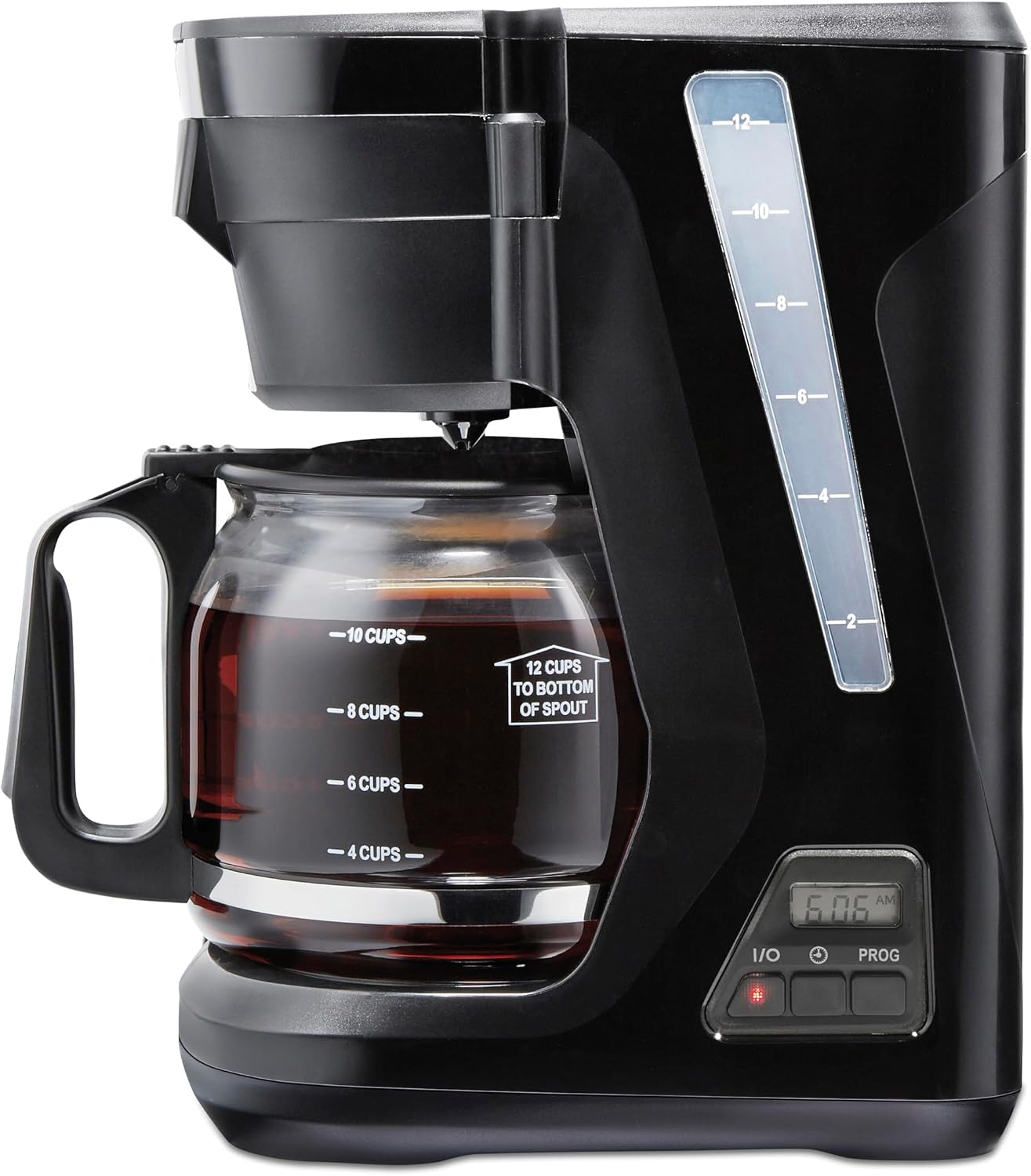 Digital & Programmable FrontFill 12 Cup Drip Coffee Maker | Glass Carafe | Compact | Auto Shutoff | Black & Silver |