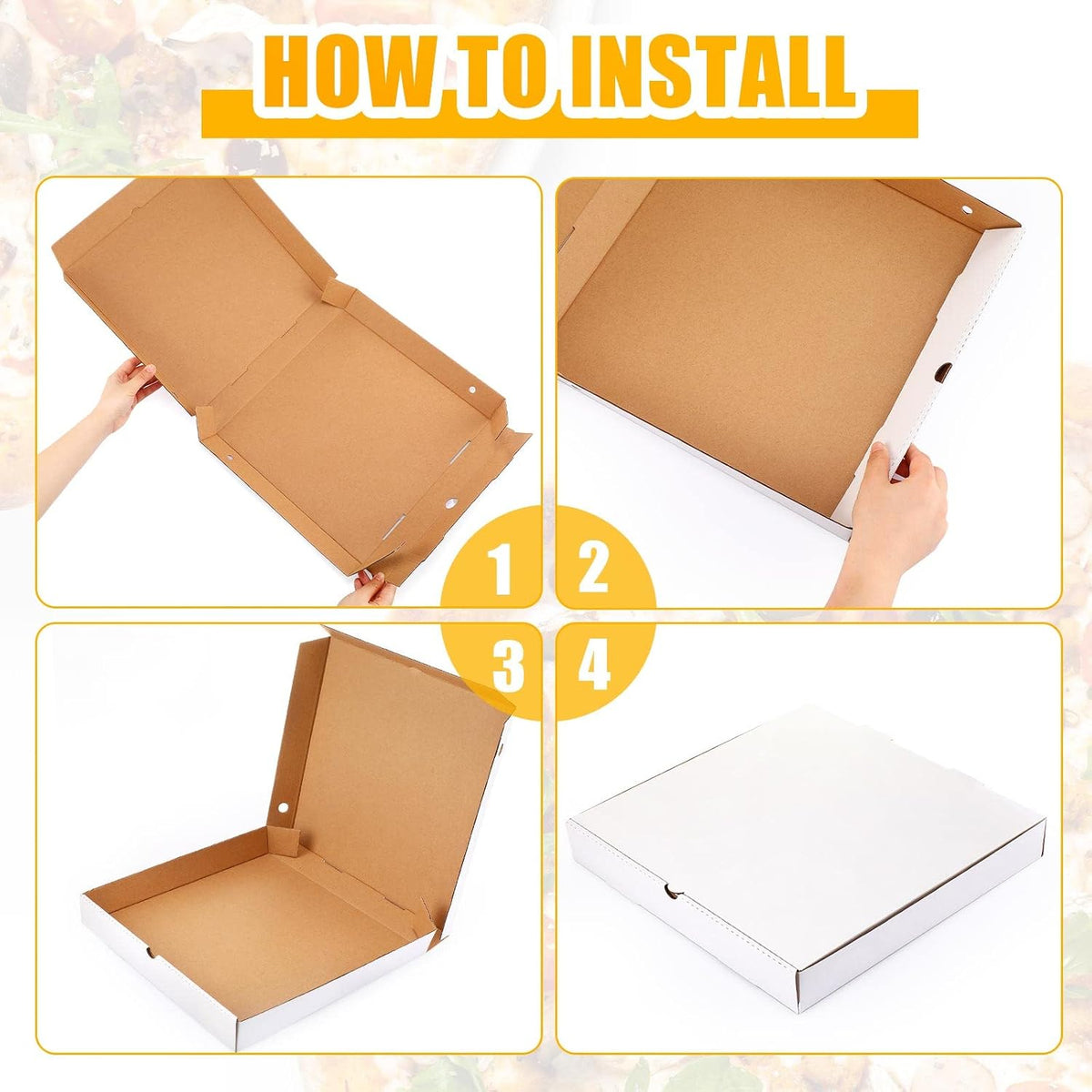 100 Pcs Pizza Boxes Bulk Cardboard Square, White and Kraft, 12 Inch