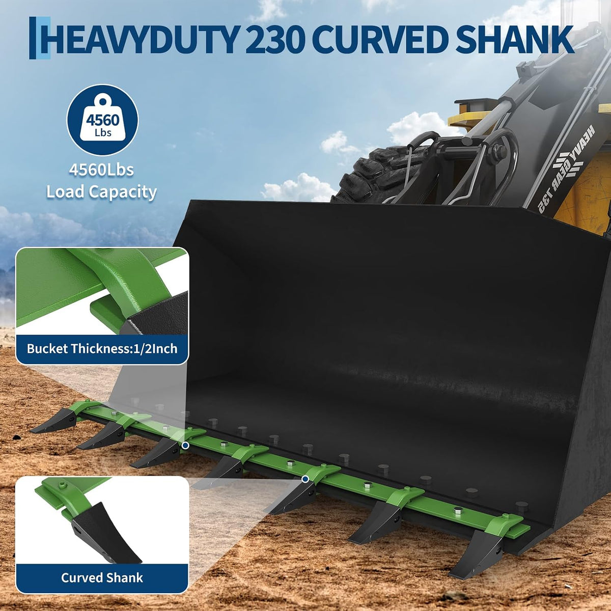 72" Bucket Tooth Bar, Heavy Duty Steel Fits 1/2" Cutting Edge, 6 Teeth Bolt-on Attachment for Compact Tractor & Skid