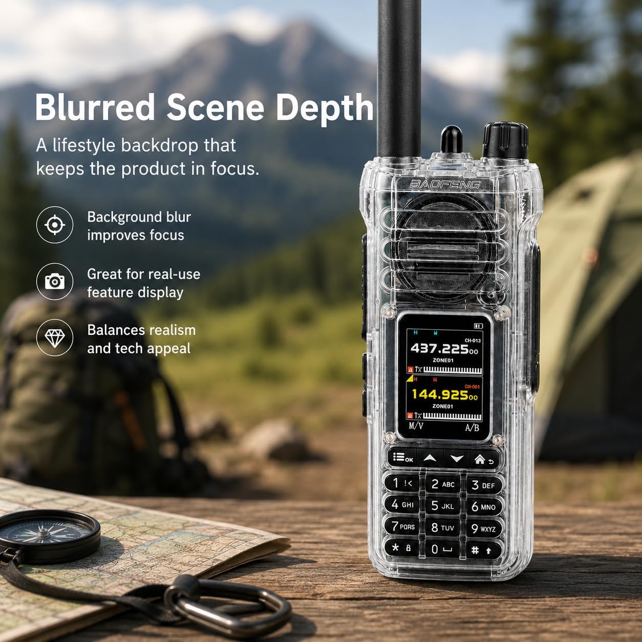 SW-9 Transparent Dual Band Handheld Ham Radio, VHF UHF | NOAA Weather, Bluetooth App Programming, Two Way Radio, Air