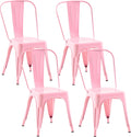 Metal Dining Chairs with Backrest, Stackable, Pink, 4 Pack