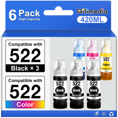 Compatible Ink Replacement for Epson 522 Ink Refill Bottle 6-Pack