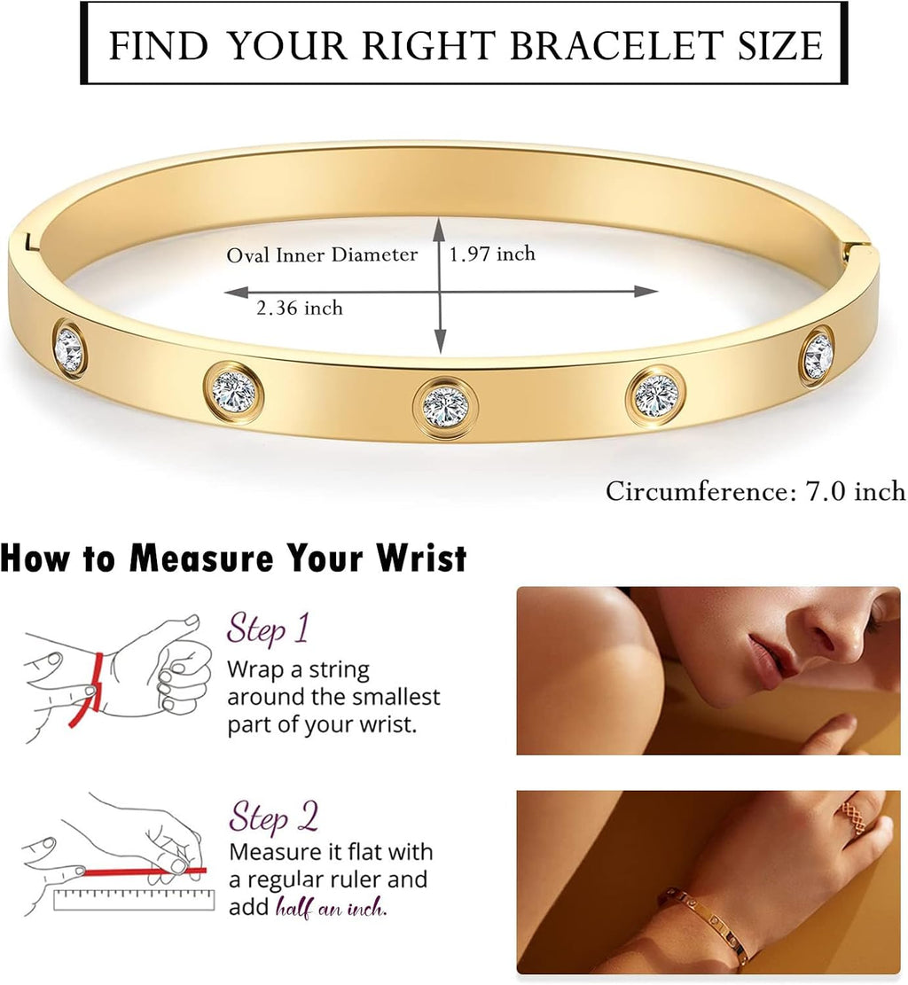 Friendship Love Bracelet for Women - 18K Gold Plated Titanium Steel Cuff Bangle | Cubic Zirconia Jewelry Gift, Simple