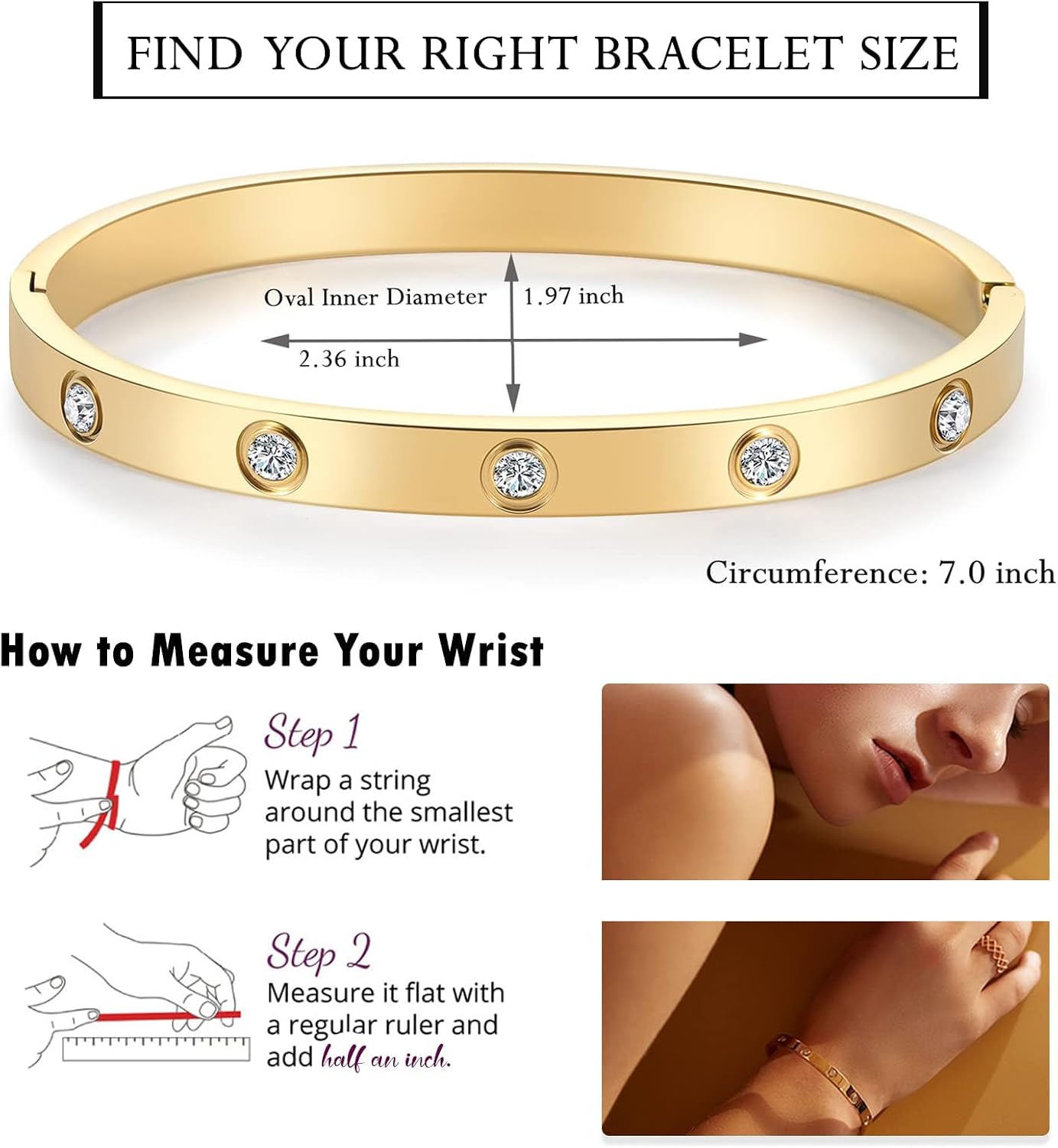 Friendship Love Bracelet for Women - 18K Gold Plated Titanium Steel Cuff Bangle | Cubic Zirconia Jewelry Gift, Simple