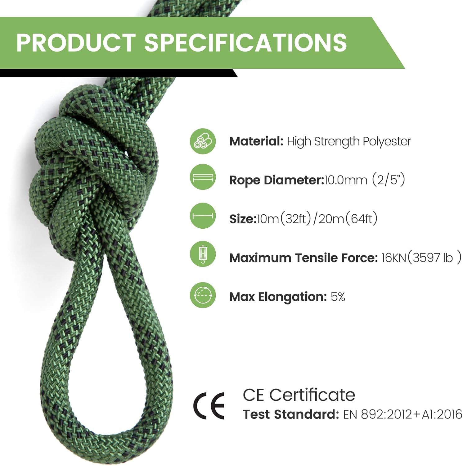 Rock Climbing Rope, Outdoor Static Climbing Rope, 10mm High Strength Safety Rope, Hiking Tree Climbing Fire Escape