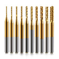 End Mill Sets,10Pcs Titanium Coat Ending Mill,1/8" Shank 0.8-3mm Micro End Mill Engraving Bits CNC Router Bits for Rotary Tools