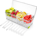 Large Ice Chilled Condiment Server with Lid, 4 Compartments Chilled Condiment Caddy, Bar Garnish Serving Platter