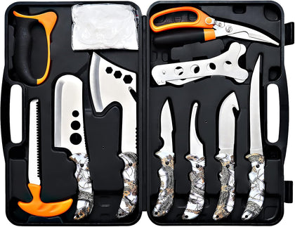 Hunting Deer Knife Set Field Dressing Kit Portable Butcher Game Processor Set, 12 Pieces | Portable Butcher Game