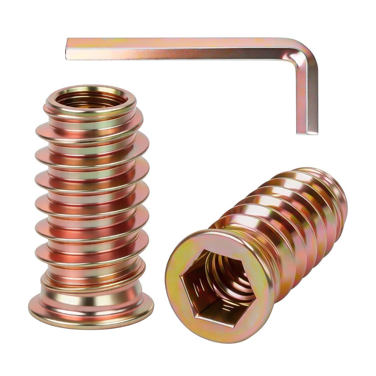 M8 x 25mm Threaded Inserts for Wood, Zinc Plated Carbon Steel Hex Socket Drive Insert Nuts for Wood Furniture, Hex Spanner Included, 30 PCS