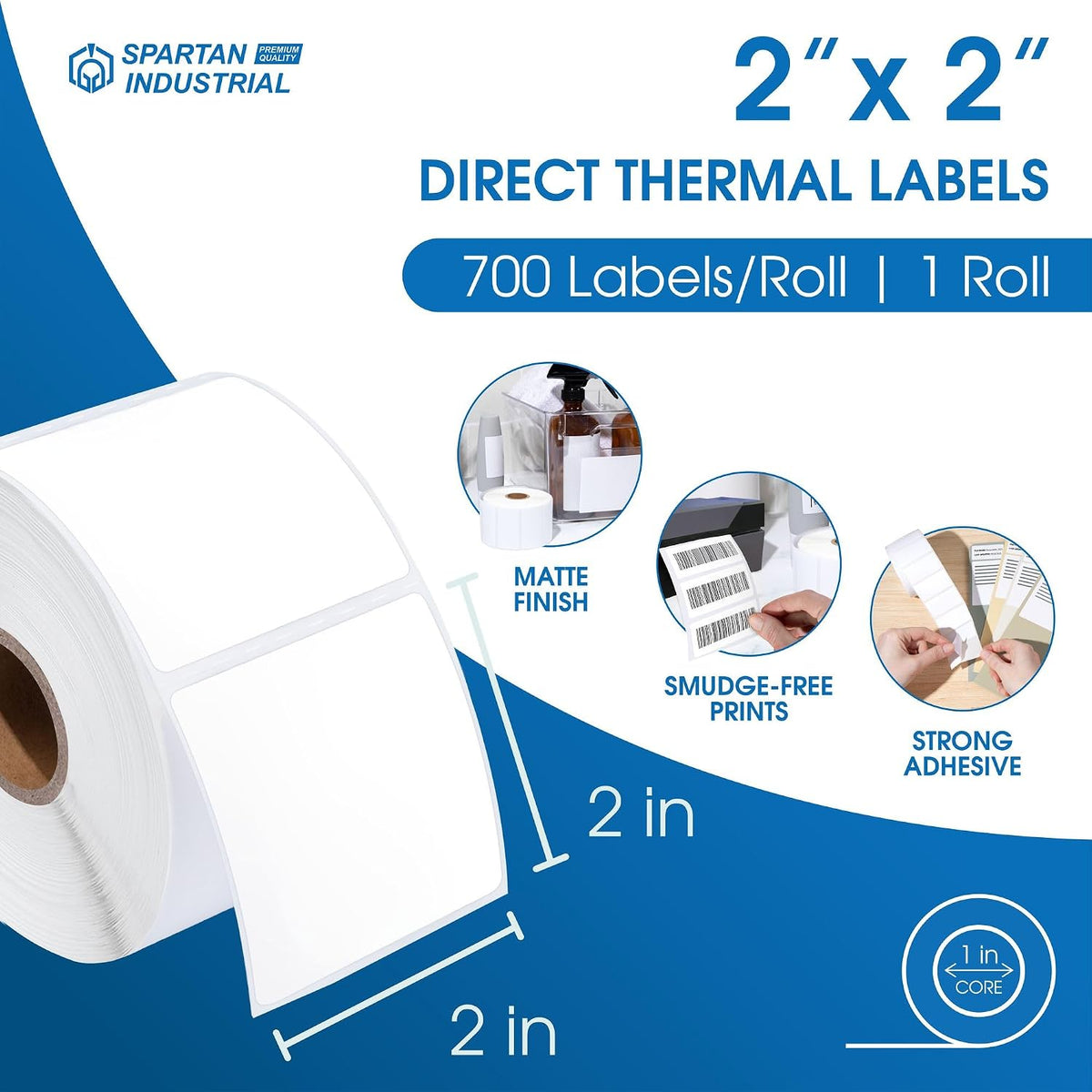 2" X 2" Square Direct Thermal Labels (700 Count, 1 Roll)