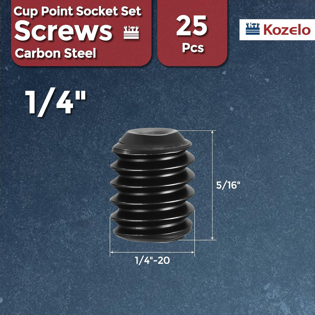 25Pcs Cup Point Socket Set Screws-1/4-20x5/16 Carbon Steel