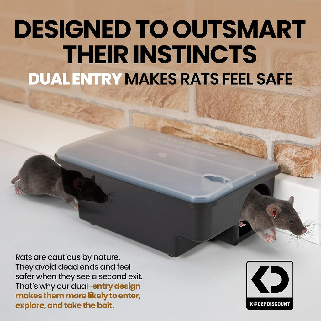 Professional Rat & Mouse Bait Station – 2 Lockable Weather-Resistant Rat Trap Boxes with Clear Lid & Dual Entry –