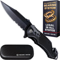 Legal Pocket Knife with 2.95” Serrated Blade, Glass Breaker, Seat Belt Cutter - EDC Sharp Folding Knives with