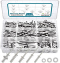 450Pcs 304 Stainless Steel Pop Rivets with Washers Assortment Kit,1/8" 3/16" 1/4" Assorted Blind Rivets 8 SAE