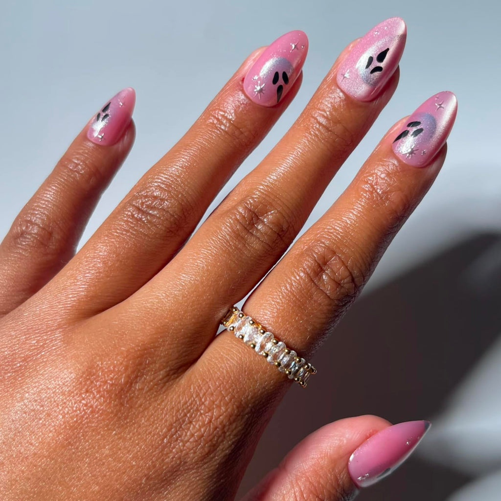 Halloween Press On Nails, Short Almond Cat-Eye, Just A Ghoul