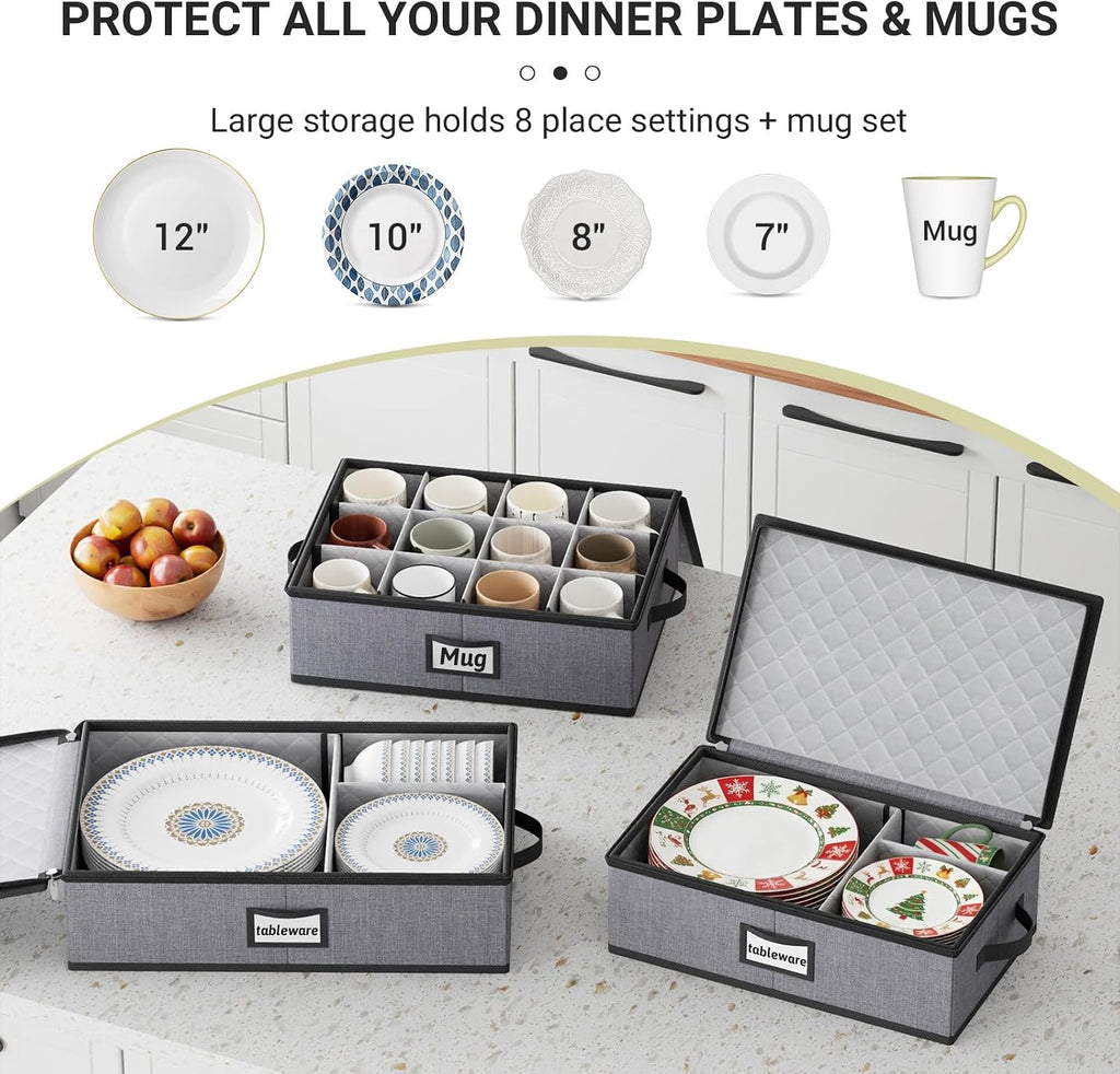 Large Capacity China Storage Containers Hard Shell Plate Storage Containers, Kitchen Packing Moving Boxes for Dishes