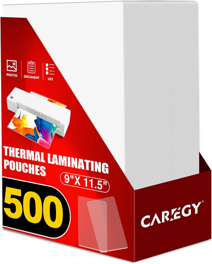 Thermal Laminating Pouches, 500 Pack 3 Mil | 9 x 11.5 Inches Laminating Sheets Paper for Laminator, Clear, Letter