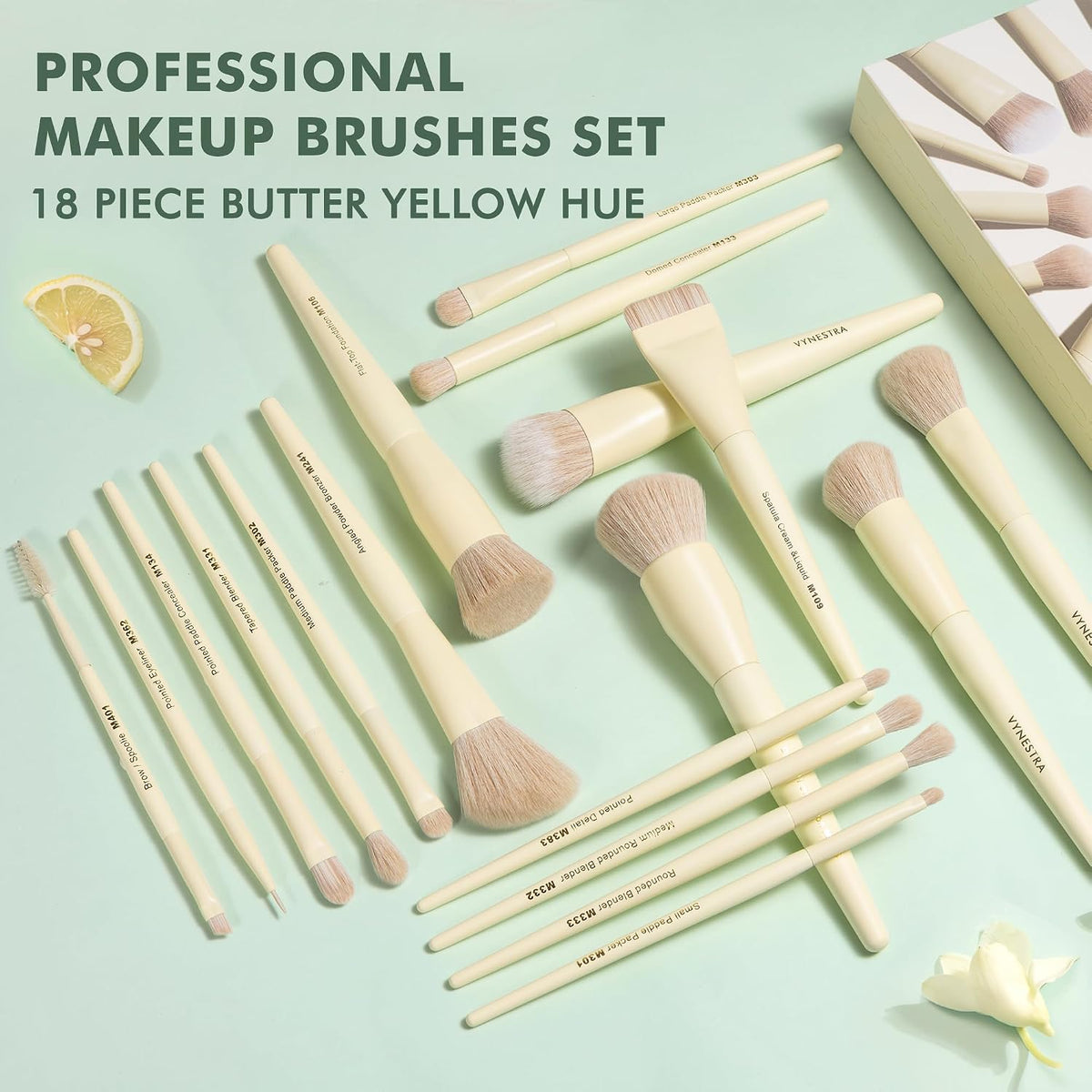 Buttery Blends Brush Set 18Pcs Face&Eye Makeup Brushes Set labeled