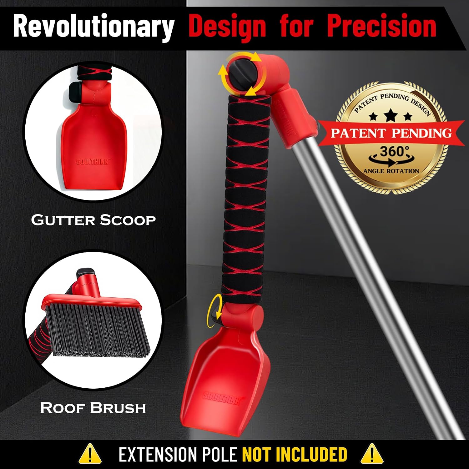 Multi-Angle Gutter Cleaning Tools from the Ground - 2.0 New Upgraded Gutter Cleaner Tools with Scoop & Brush, Leaf