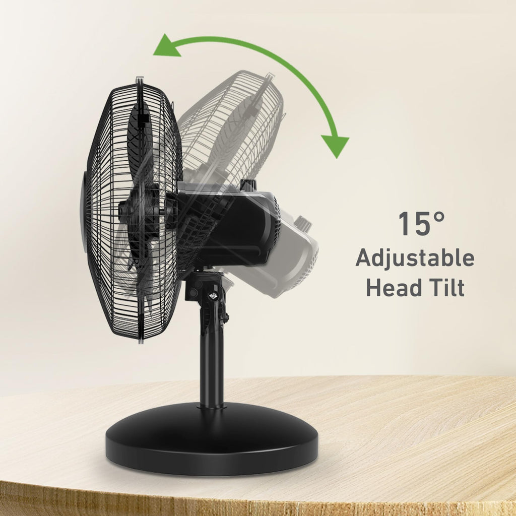 12" Oscillating Table Fan 3-Speed Adjustable 15° Tilt Quiet