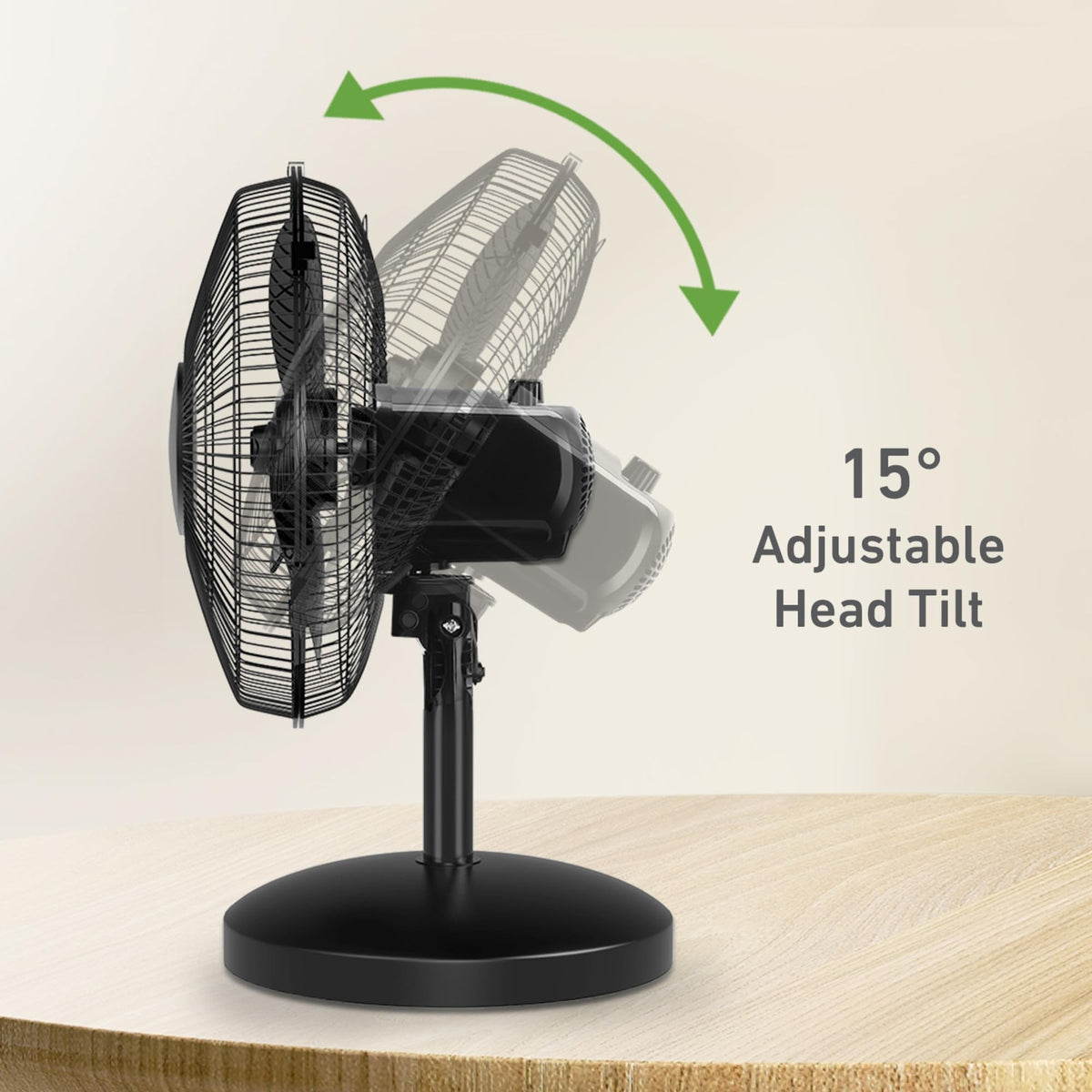12" Oscillating Table Fan 3-Speed Adjustable 15° Tilt Quiet
