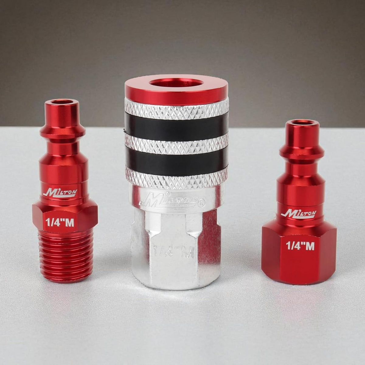 Colorfit by Milton Coupler & Plug Kit (M-Style) with Rubber Bumpers – 1/4" NPT Quick Connect Hose Fittings for Air Tools & Compressors - 3-Piece