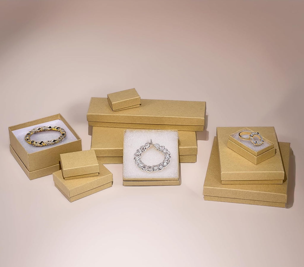 TheDisplayGuys 25 Cardboard Jewelry Gift Boxes with Inserts - Kraft Brown