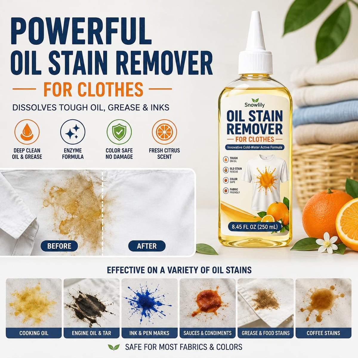 Oil & Grease Stain Remover for Clothes, 8.45 Fl Oz Laundry Care