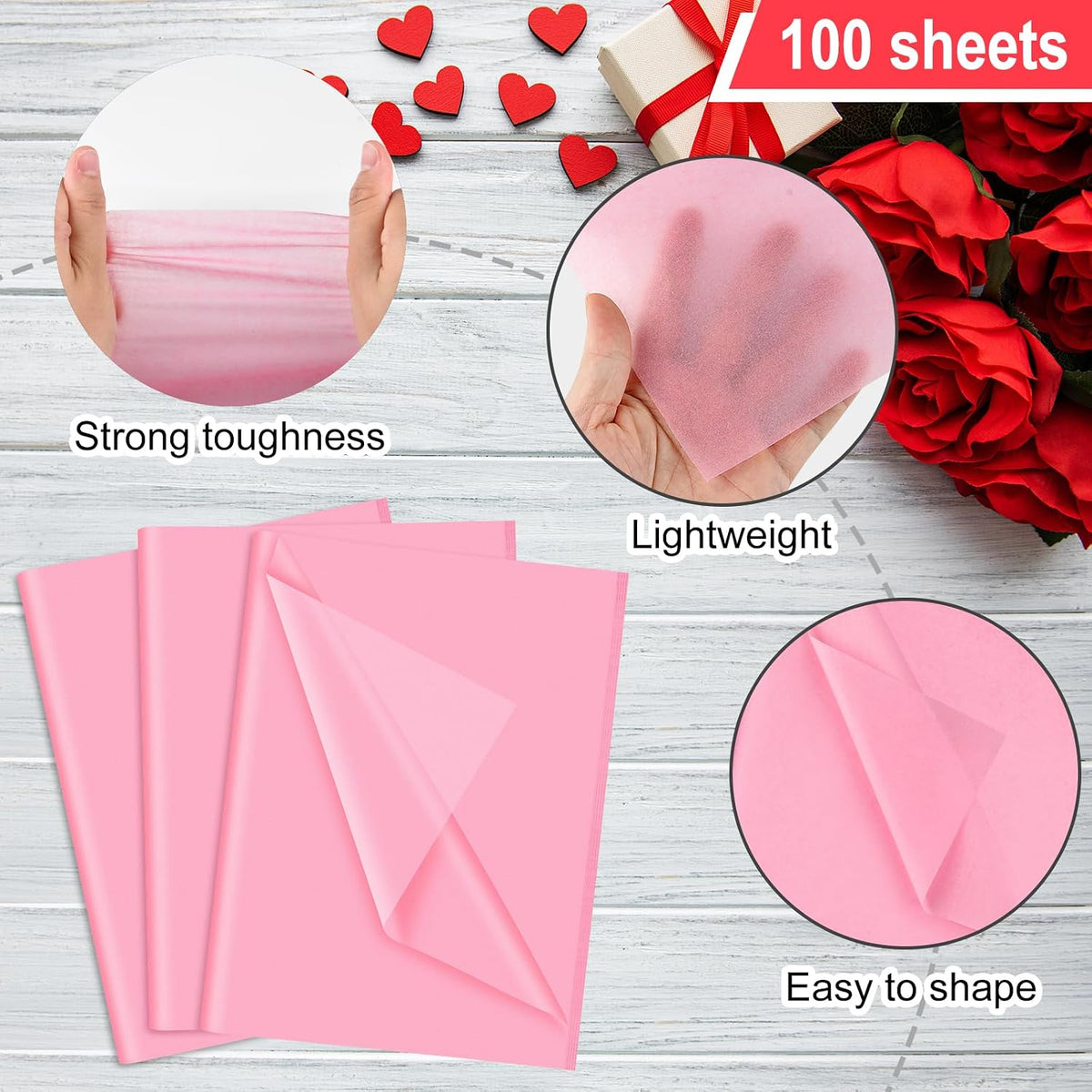 100 Sheets Pink Wrapping Tissue Paper Gift Bag Decorative