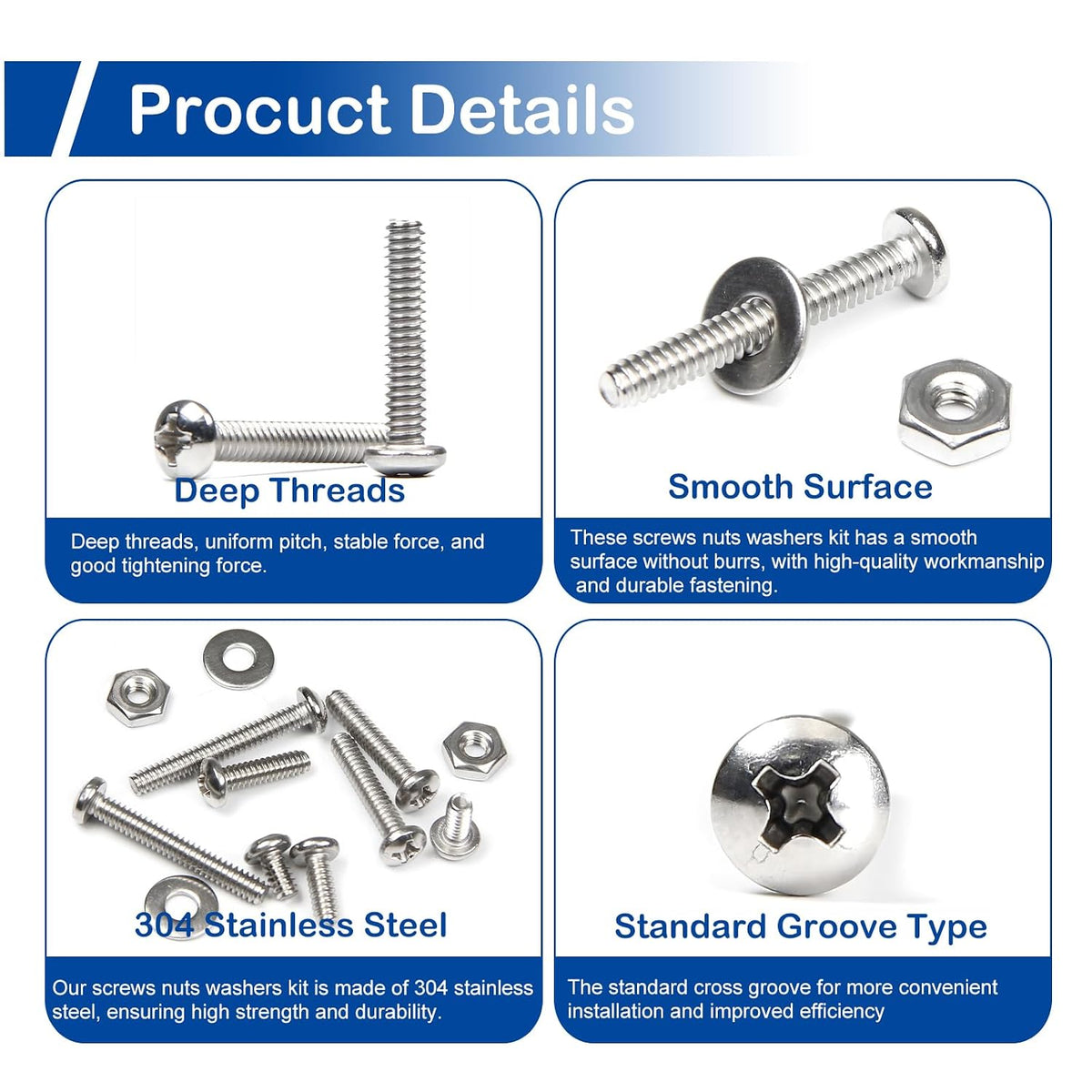 #6-32 x 3/16" to 1" Phillips Pan Head Machine Screws Kit with Nuts Washers