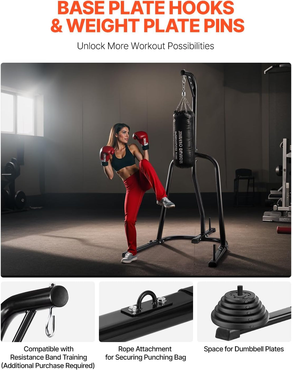 Punching Bag Stand, Steel Heavy Duty Workout Training Equipment, Adjustable Height Boxing Punching Stand with