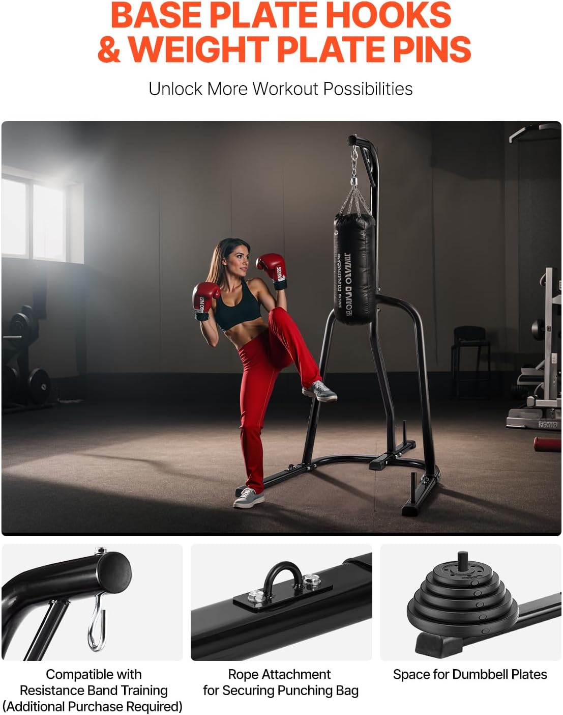 Punching Bag Stand, Steel Heavy Duty Workout Training Equipment, Adjustable Height Boxing Punching Stand with