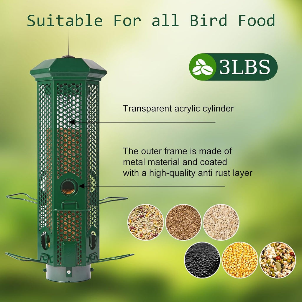 Squirrel Proof Bird Feeders with Removable Base, Metal Wild Bird Feeder for Outdoors Hanging, 6 Weight-Activated