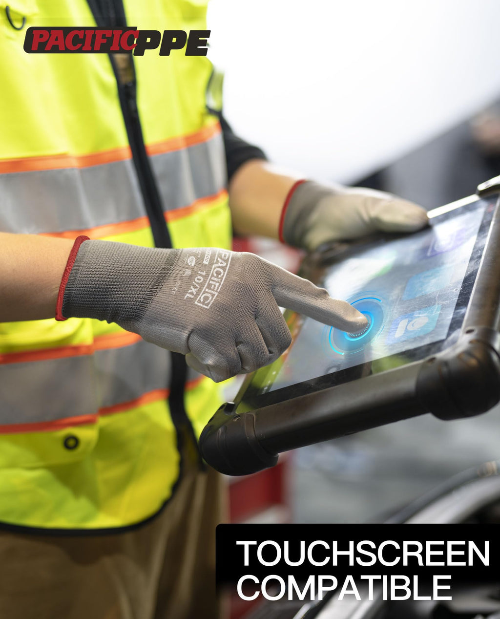 PU Coated Grip Work Gloves, Touchscreen, Seamless Knit, Small