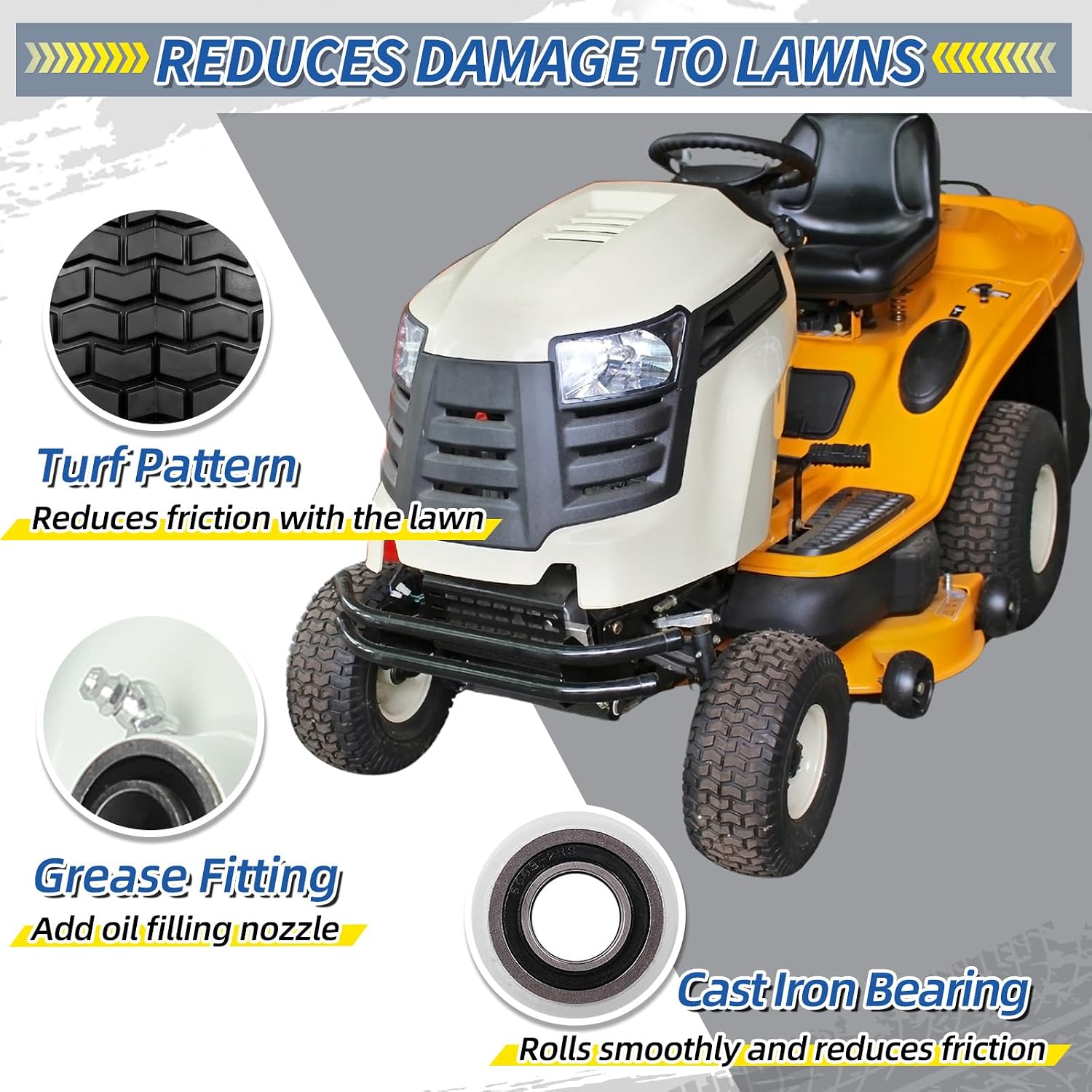13x5.00-6 Flat Free Lawn Mower Tire and Wheel, 13x5-6 Riding Lawnmower Tire with 3" Centered Hub and 3/4" & 5/8"