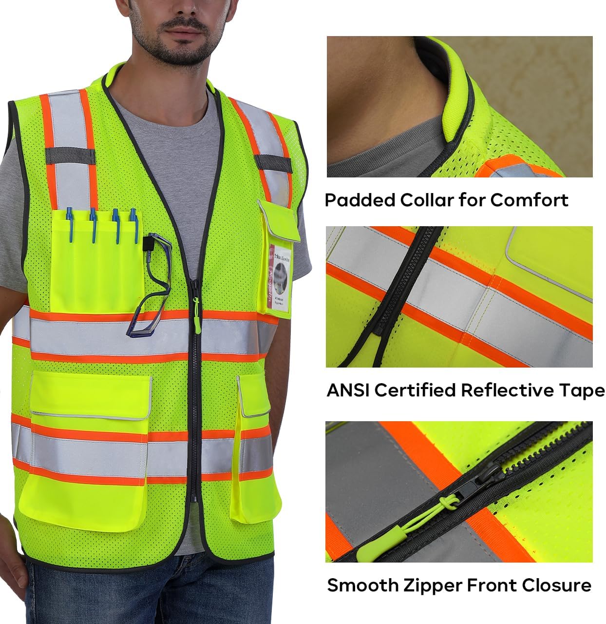 Hi Vis Reflective Safety Vest for Men Women Yellow Mesh/Orange XL | High Visibility Construction Work Vest with