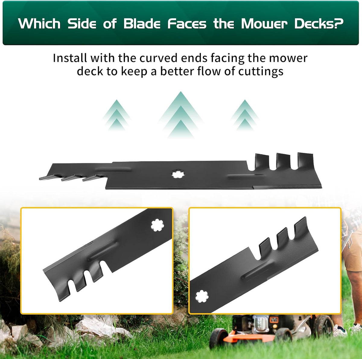 D140 Blades Compatible with John Dee re 48 inch Mower, GY20852 Mower Blades Replaces for GX21784 AM137757 AM141035, E160 E170 D155 E140 LA145 LA130 Z255 Z355E S170, 3 Pack