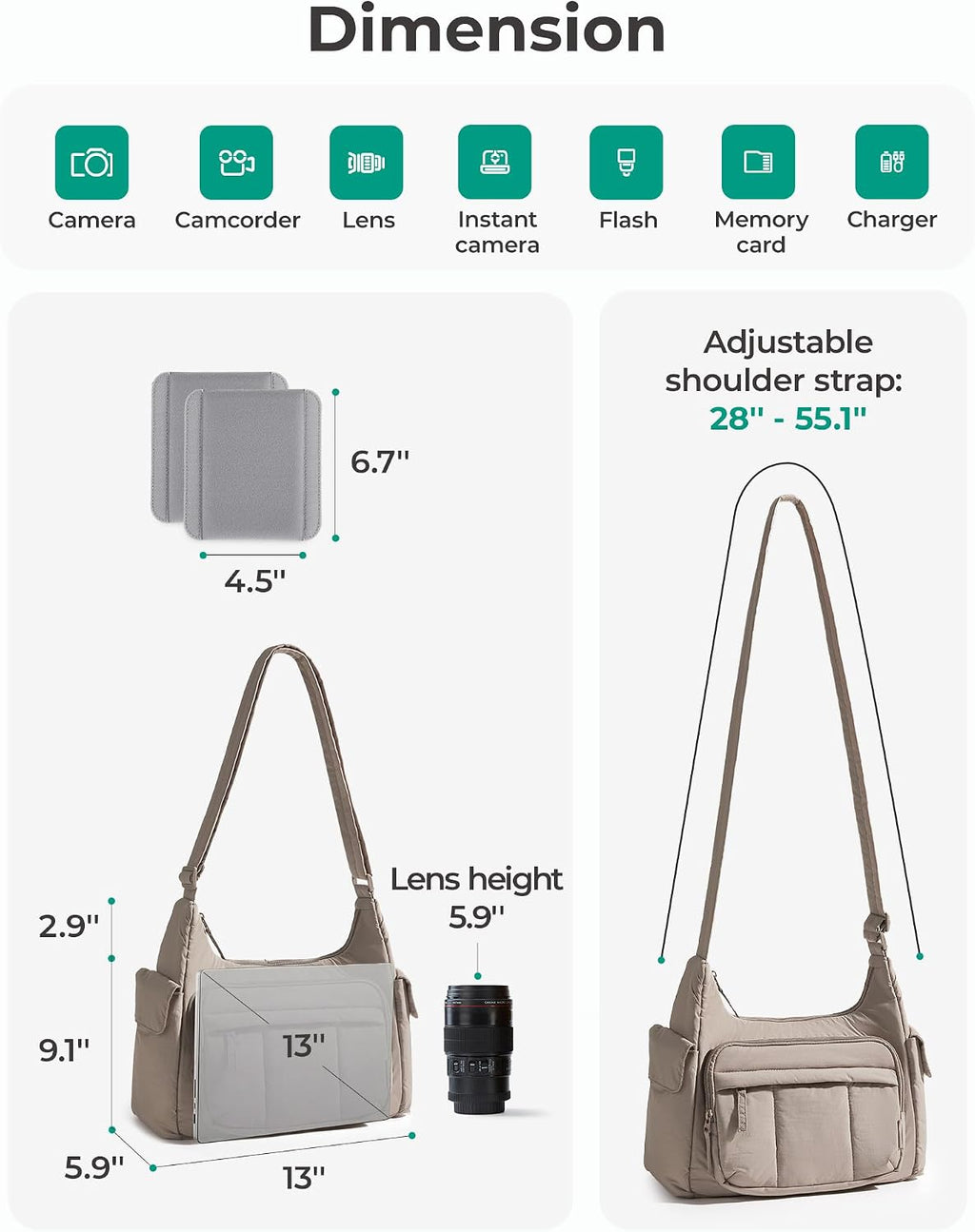 2 in 1 Puffy Camera Bag for Photographer Everyday Shoulder Bag | Camera Sling Bag with Pockets Crossbody Bag Digital