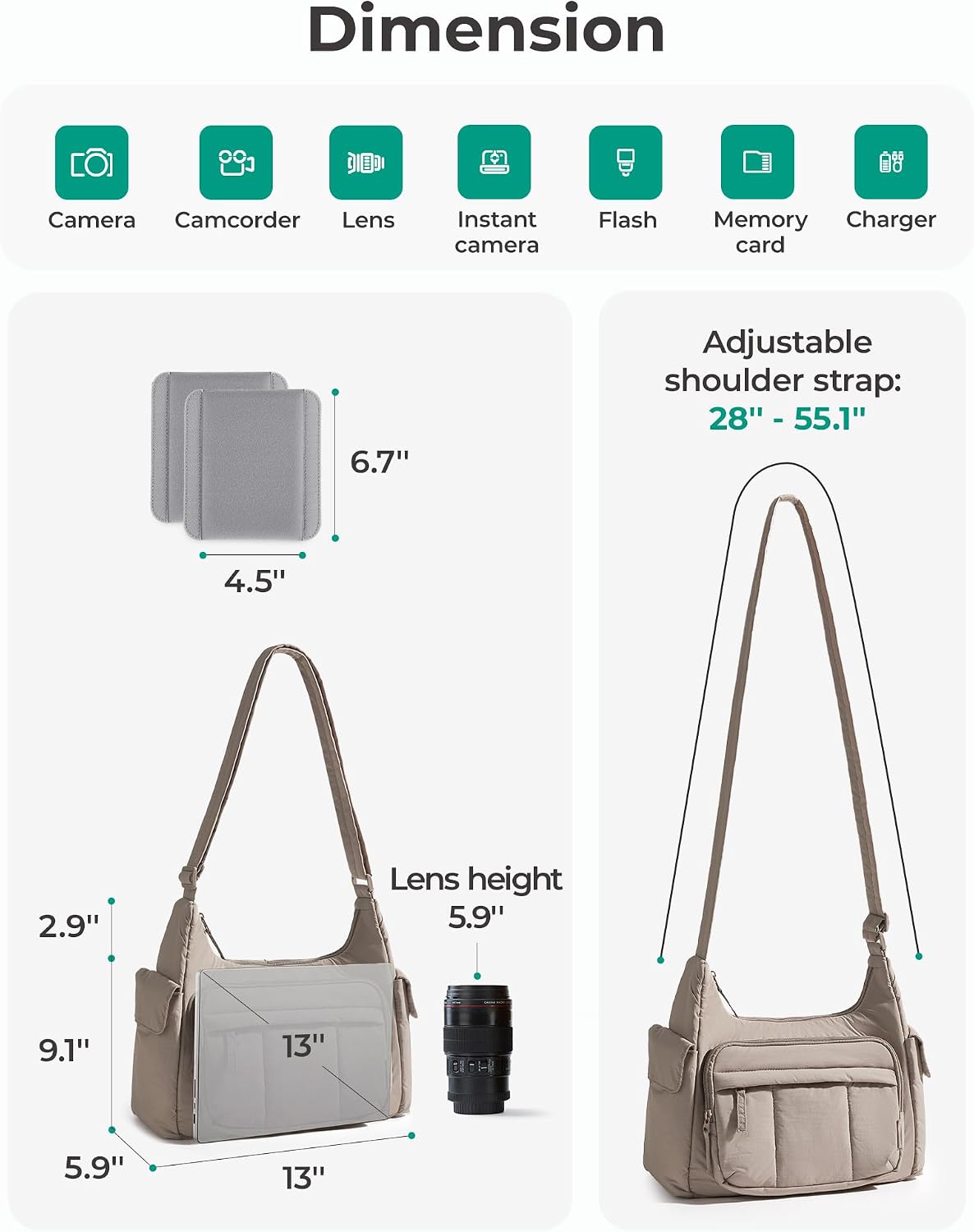 2 in 1 Puffy Camera Bag for Photographer Everyday Shoulder Bag | Camera Sling Bag with Pockets Crossbody Bag Digital