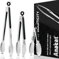 Premium Kitchen Locking Tong Set of 3 - Heavy Duty Stainless Steel Food Tongs with Long Handle & Non-Slip Silicone