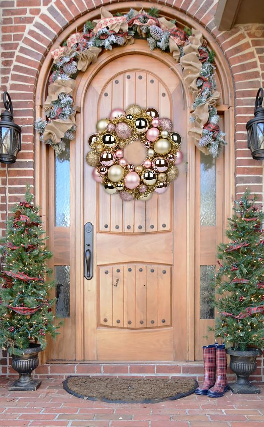 Christmas Ball Wreath 13" Xmas Wreaths Ornaments Glitter Thicken Shatterproof Garland Decoration for Door Wall Mantel