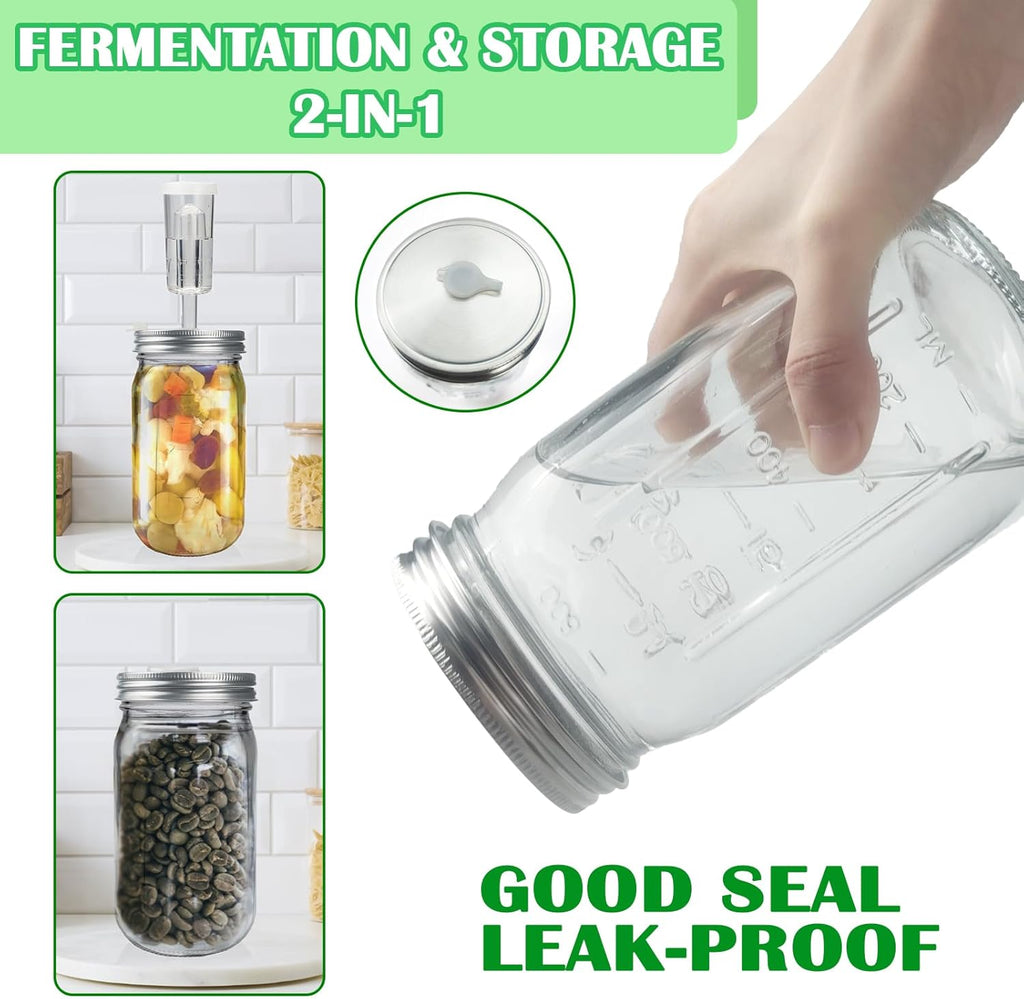 32 oz Mason Jar Fermentation Kit, 2 Pack Fermentation Jars, Fermentation Lids, Fermenting Weights and Airlocks