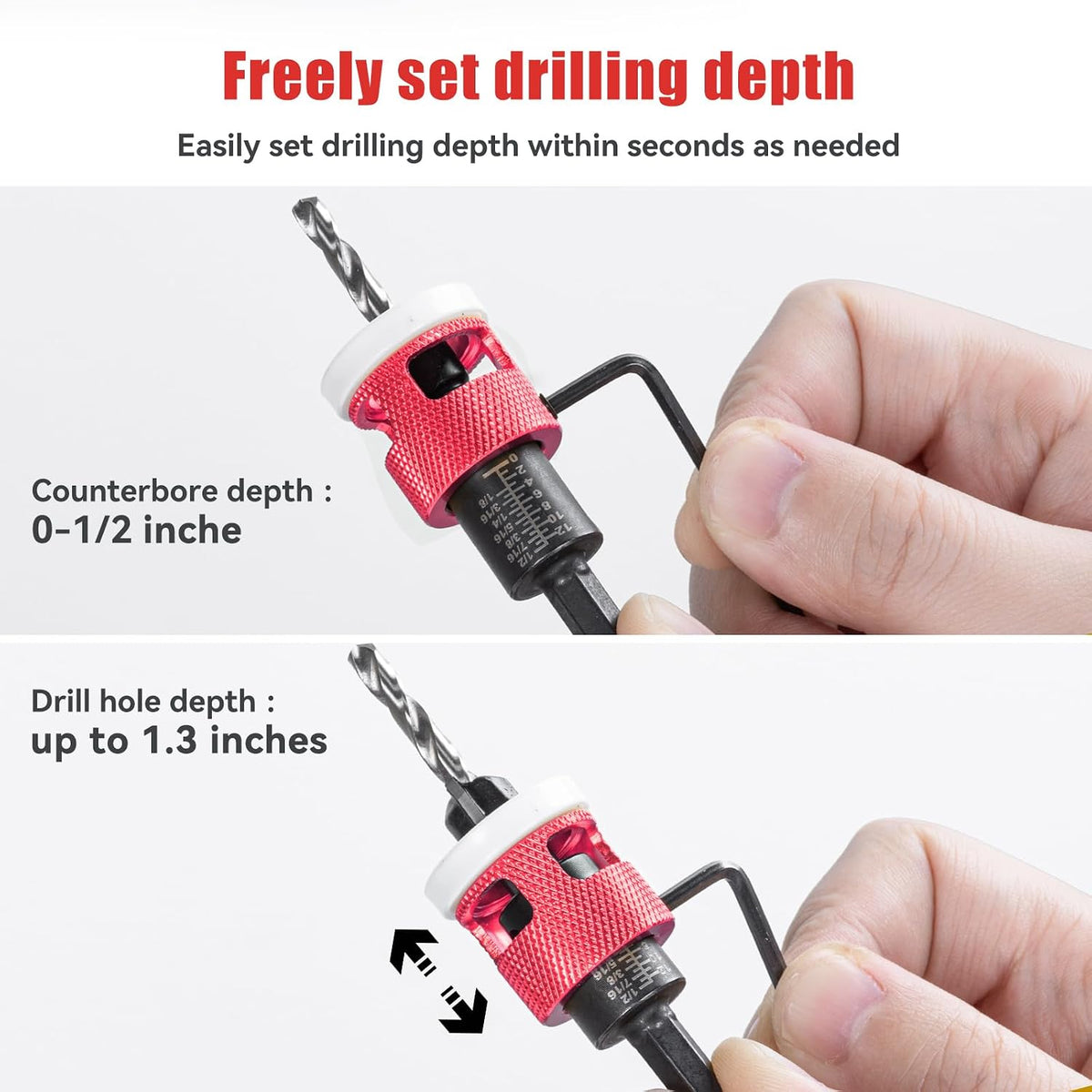 8 PCS Countersink Drill Bit Set with Depth Stop Collar for Woodworking