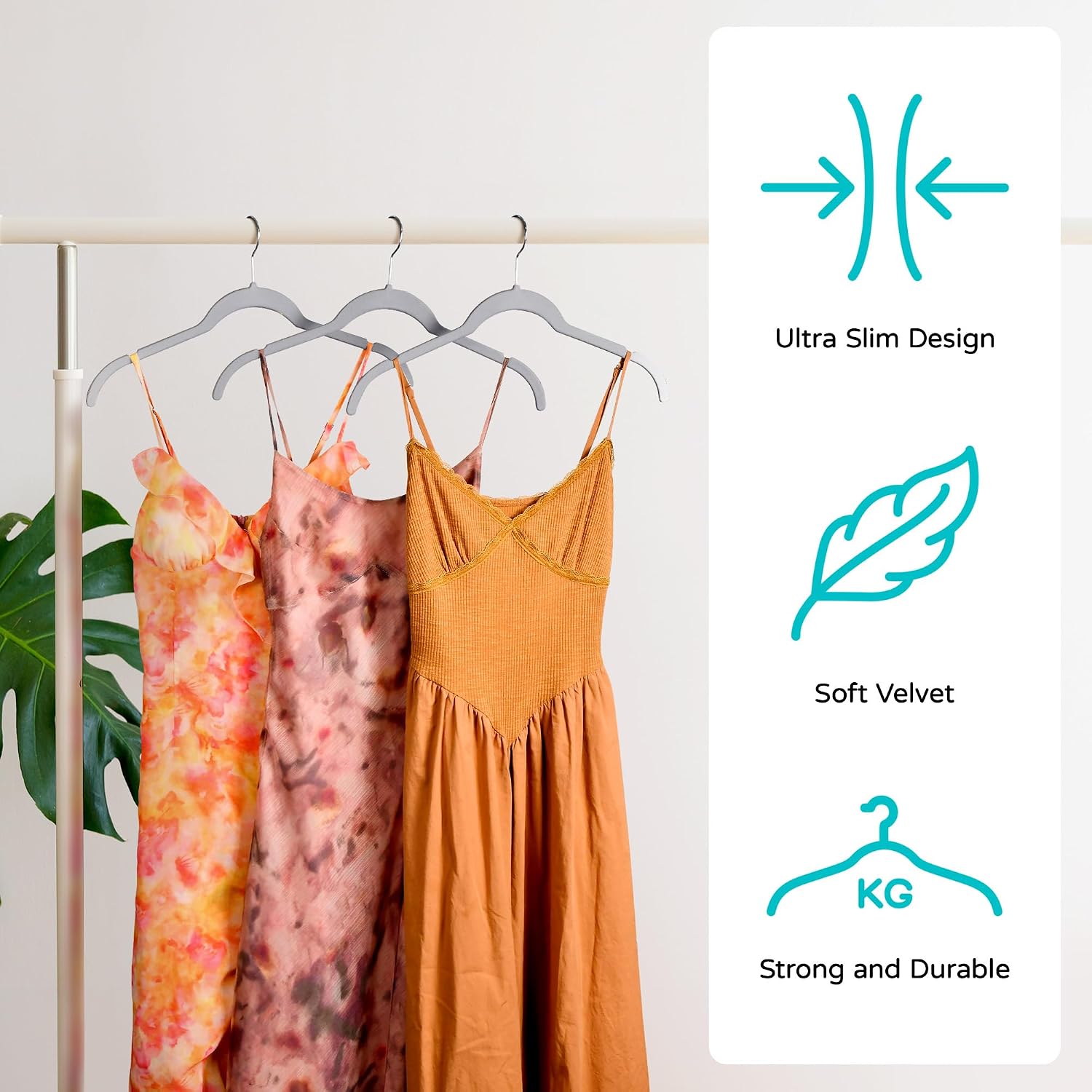 Velvet Hangers 50 Pack, Non-Slip Slim Felt Clothes Hangers Gray | Space-Saving Closet Organization; Flocked Surface;